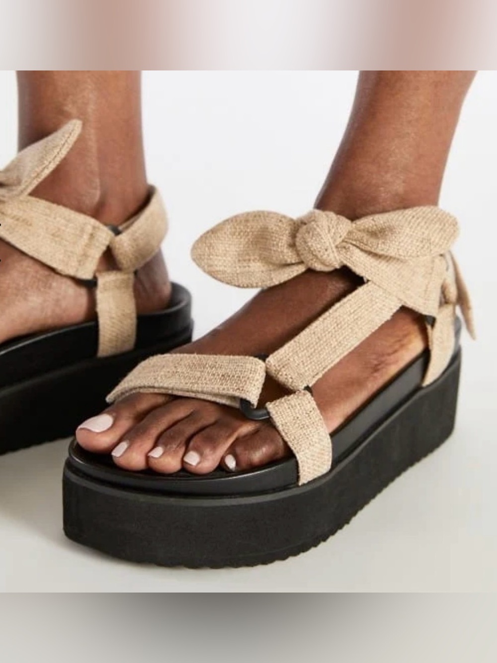 Shoe Dazzle Beige Tie-Knot Platform Sandals